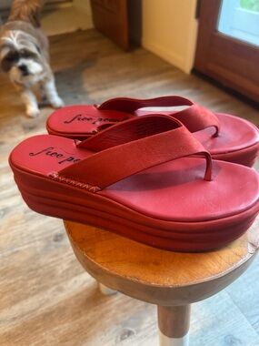 Free People Red Flip Flop Platforms